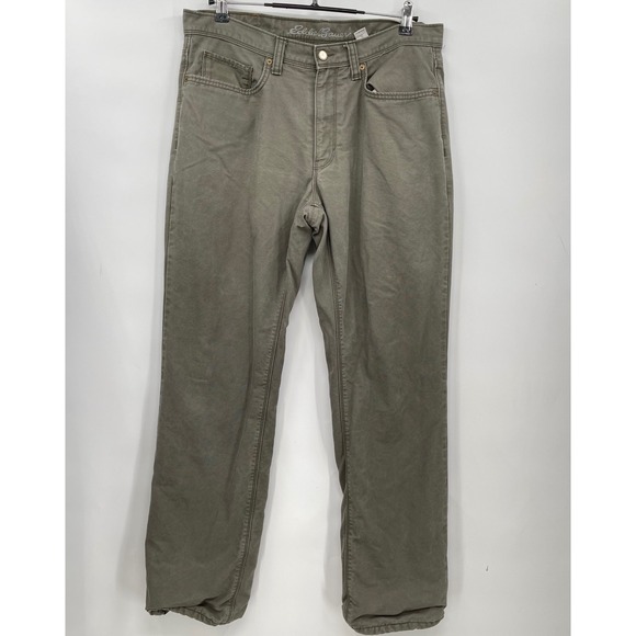 Eddie Bauer Mens Fleece Lined Pants 33x32 Olive Green‎ Casual Outdoor - Picture 1 of 12